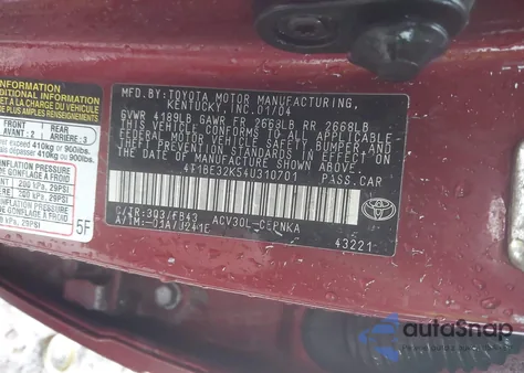 2004 Toyota Camry Le from USA, damaged, VIN 4T1BE32K54U310701